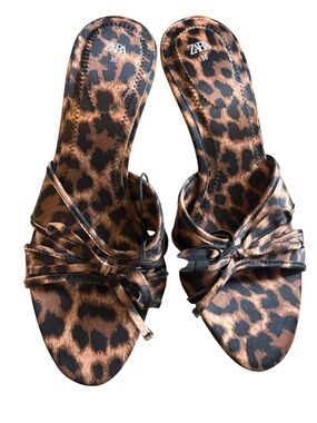 ZARA Leopard-Print Knot-Front Mules in Brown and Black